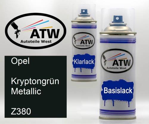 Opel, Kryptongrün Metallic, Z380: 400ml Sprühdose + 400ml Klarlack - Set, von ATW Autoteile West.